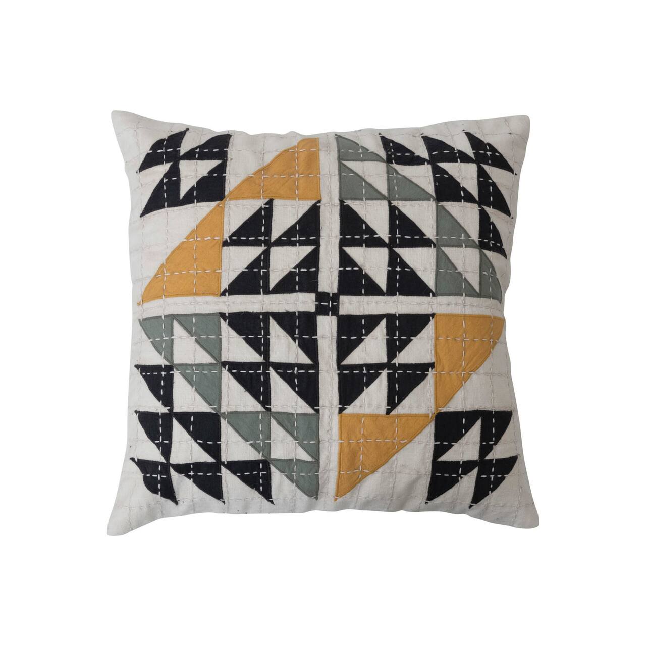 Multicolor Cotton Patchwork Pillow with Kantha Stitch